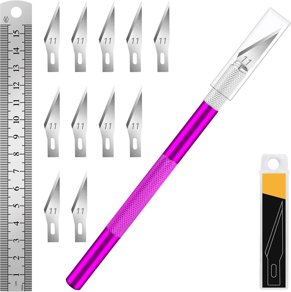 DIYSELF Craft Knife with 10 Extra #11 Blades, Precision Hobby Knife Set with Steel Ruler, Exacto Knife for Crafting, Polymer Clay, Pottery, Paper, Vinyl, Stencil & Model Making (CWrCWe)