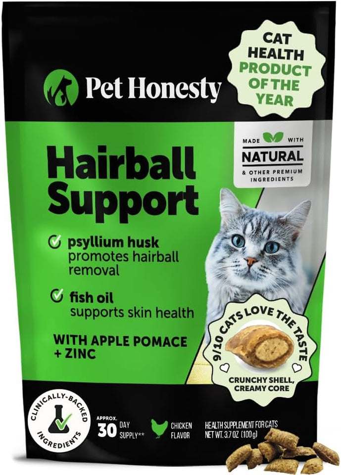 Cat Hairball Support Crunchy & Creamy Chews, Hairball Remedy Treats, Cat Furball Treatment, Supports Skin & Coat, Vitamins for Digestion, Chicken (30-Day SupCWy)