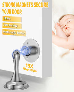 Door Stoppers Magnetic Door Catch - 2 Pack Stainless Steel Heavy Duty Door Holder Stops for Bottom Top of Door - Wall Floor Mounting No Drill Strong Adhesive & Screws Strong Magnet Keep Door Open