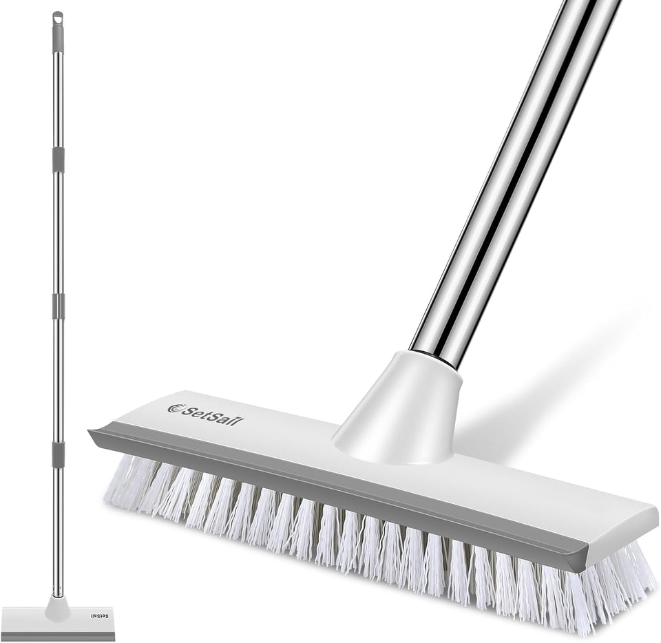 SetSail Floor Scrub Brush with 51-Inch Long Adjustable Handle 2 in 1 Scrape Brush Stiff Bristle Floor Scrubber for Cleaning Shower Bathroom Garage Kitchen Wall Deck Tub Tile