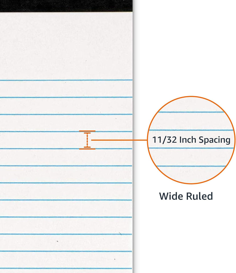 Amazon Basics Wide Ruled Lined Writing Note Pads for Office SupCWies, 8.5" x 11.75", White, 12-Pack of 50 Perforated Sheets