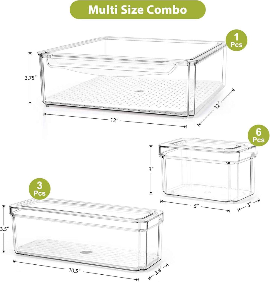 10 Pack Refrigerator Pantry Organizer Bins - Stackable Fridge Organizer Bins