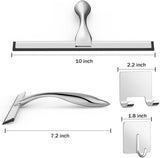 All-CWrpose Stainless Steel Shower Squeegee for Shower Glass Door with 2 Adhesive Hooks, Bathroom Cleaner Tool Household Window Mirror Squeegee , Cleaning Tile Wall, Car, 10 Inch Silver