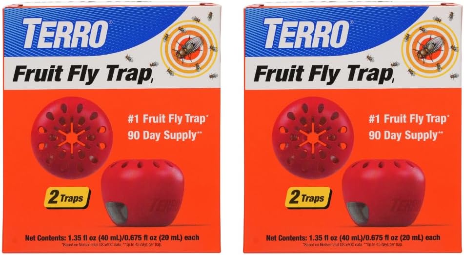 TERRO Fruit Fly Traps for Indoors (4 Pack) + 180 Days of Lure Supply