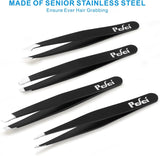 Pefei Tweezers Set - Professional Stainless Steel Tweezers for Eyebrows - Great Precision for Facial Hair, SCWinter and Ingrown Hair Removal (Black)