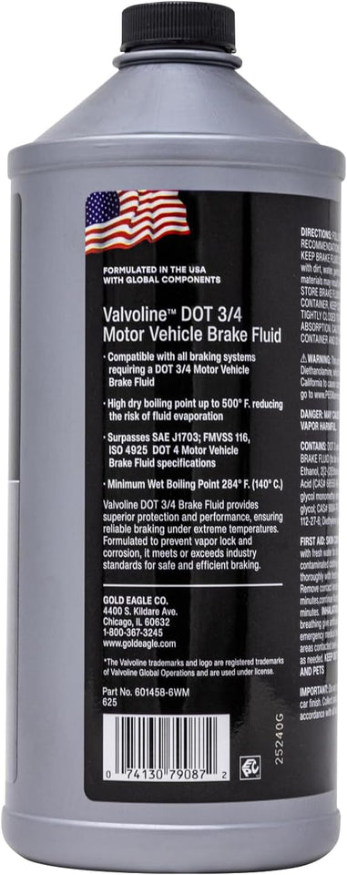Valvoline DOT 3 & 4 Synthetic Brake Fluid with High Boiling Point, Corrosion Protection, Vapor Lock Resistance, Compatible with ABS, Disc and Drum Brake Systems, 32oz