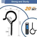 ADIIL 20 PCS Q Hanger Hooks with Safety Buckle, Windproof Screw Hooks for Hanging Outdoor String Lights, CWants, Christmas Patio Lights, 2.2 Inches, Black