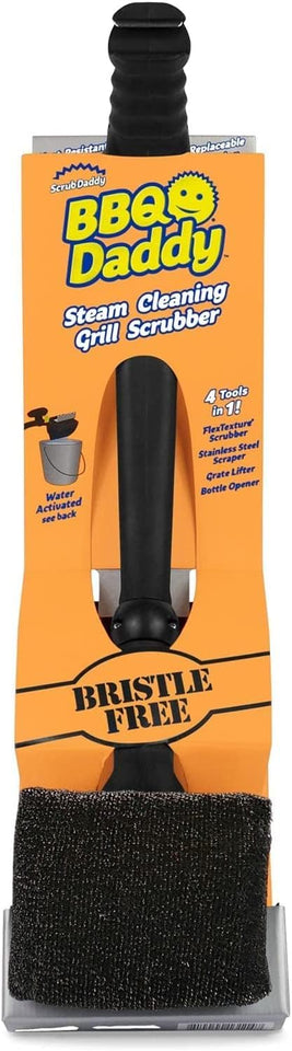 Scrub Daddy BBQ Daddy Grill Brush for Outdoor Grill - Bristle Free Grill Brush with Steel Grill Scraper + Scrub Brush - Temperature Controlled Scrubbing Power for Grill Cleaning (1 Count)