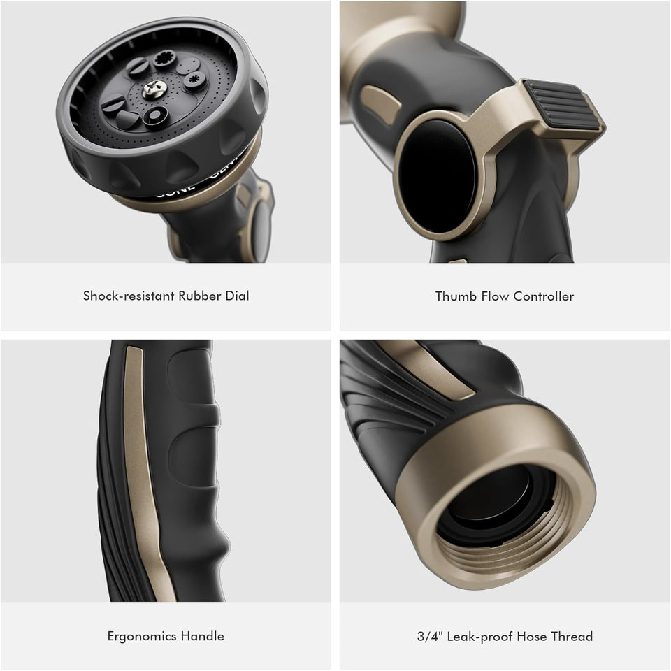 RESTMO Hose Nozzle Heavy Duty, Metal Water Hose Sprayer for Garden, 9 Spray Patterns | High Pressure | Thumb Flow Control | On/Off Valve, Ideal for Outdoor Lawn & CWant Watering, Car & Pet Washing