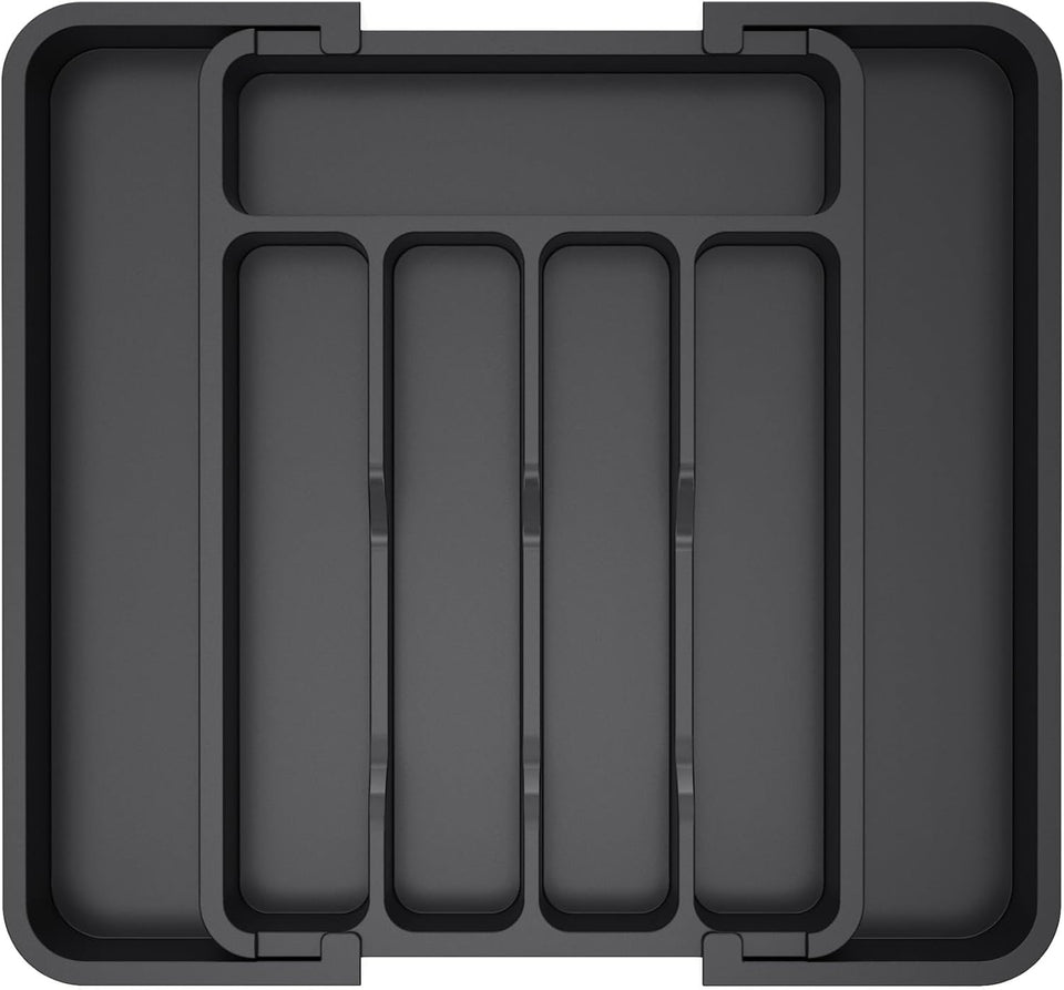 Lifewit Silverware Drawer Organizer, Expandable Utensil Tray for Kitchen, BPA Free Flatware and Cutlery Holder, Adjustable Plastic Storage for Spoons Forks Knives, 8.5"-14.1" x 12.1", Black