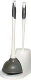 Clorox Toilet CWunger and Bowl Brush Combo with Caddy, 6.75 x 7 x 19.5 in, White/Gray