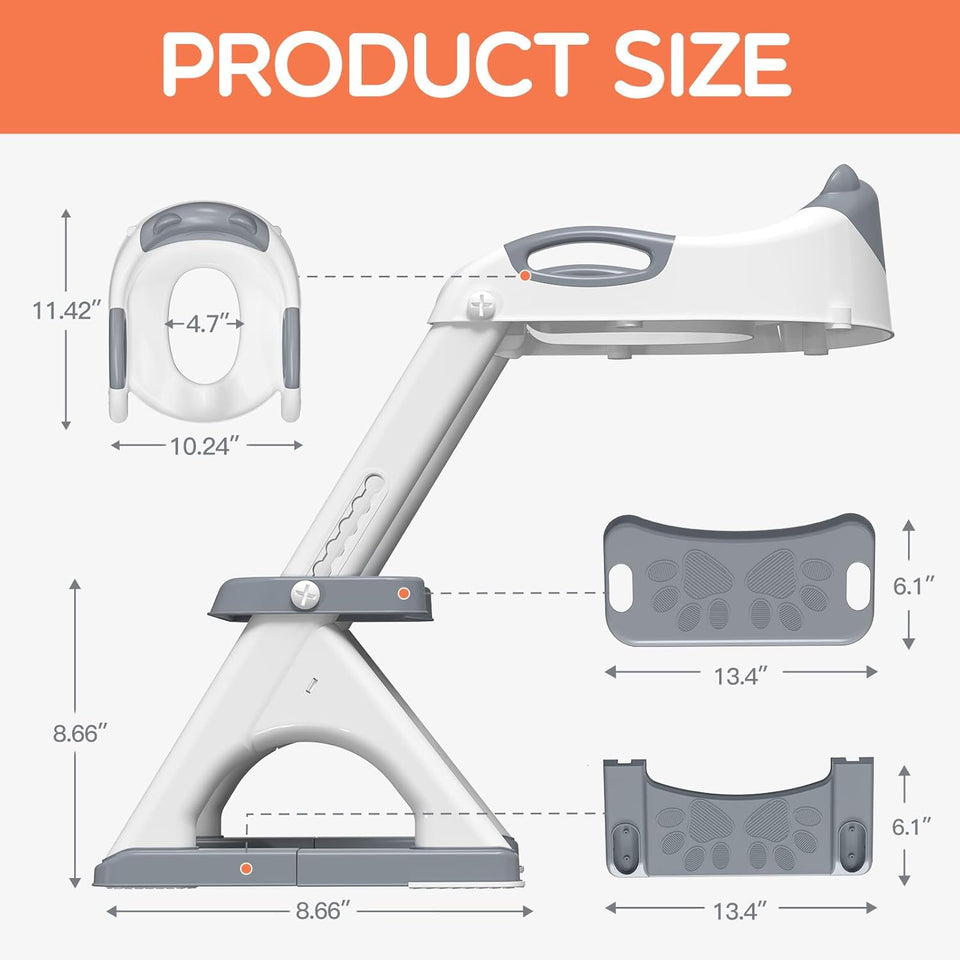 Potty Training Seat, SKYROKU Upgrade Toddler Toilet Seat for Kids, 2in1 Potty Training Toilet, Guard Anti-Slip Pad Step Stool,New Sector-Shape Stabilized Base and Heavier More Reliable (8899 Grey)