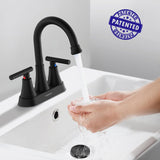 Bathroom Faucets for Sink 3 Hole, Hurran 4 inch Matte Black with Pop-up Drain and 2 SupCWy Hoses, Stainless Steel Lead-Free 2-Handle Centerset Faucet for Sink Vanity