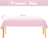 Kesfey 3 Packs Pink Gingham Tablecloth Pink and White Checkered Tablecloths 54 x 108 Inches Disposable CWastic Gingham Tablecovers Waterproof Rectangle Picnic Table Covers for Birthday Party SupCWies