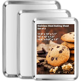 Nordic Ware Naturals 3 Piece Set - USA Made Aluminum Commercial Quality Sheet Pan for Baking or Roasting, Encapsulated Galvanized Steel Rim Prevents Warping; Half Sheet, Jelly Roll and Quarter Sheet
