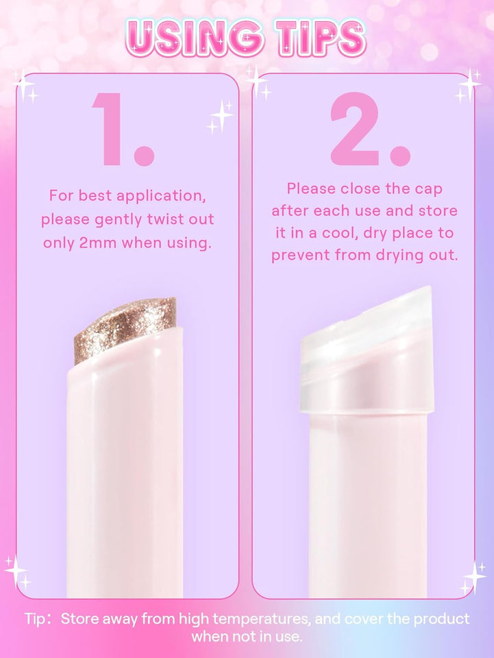 SHEGLAM Crystal Jelly Glaze Stick Eye Shadow Stick Eyeliner Brightener Pencil Crayon with Brush Easy to Blend Long Lasting Shimmer Eyeshadow-Rosy Gem