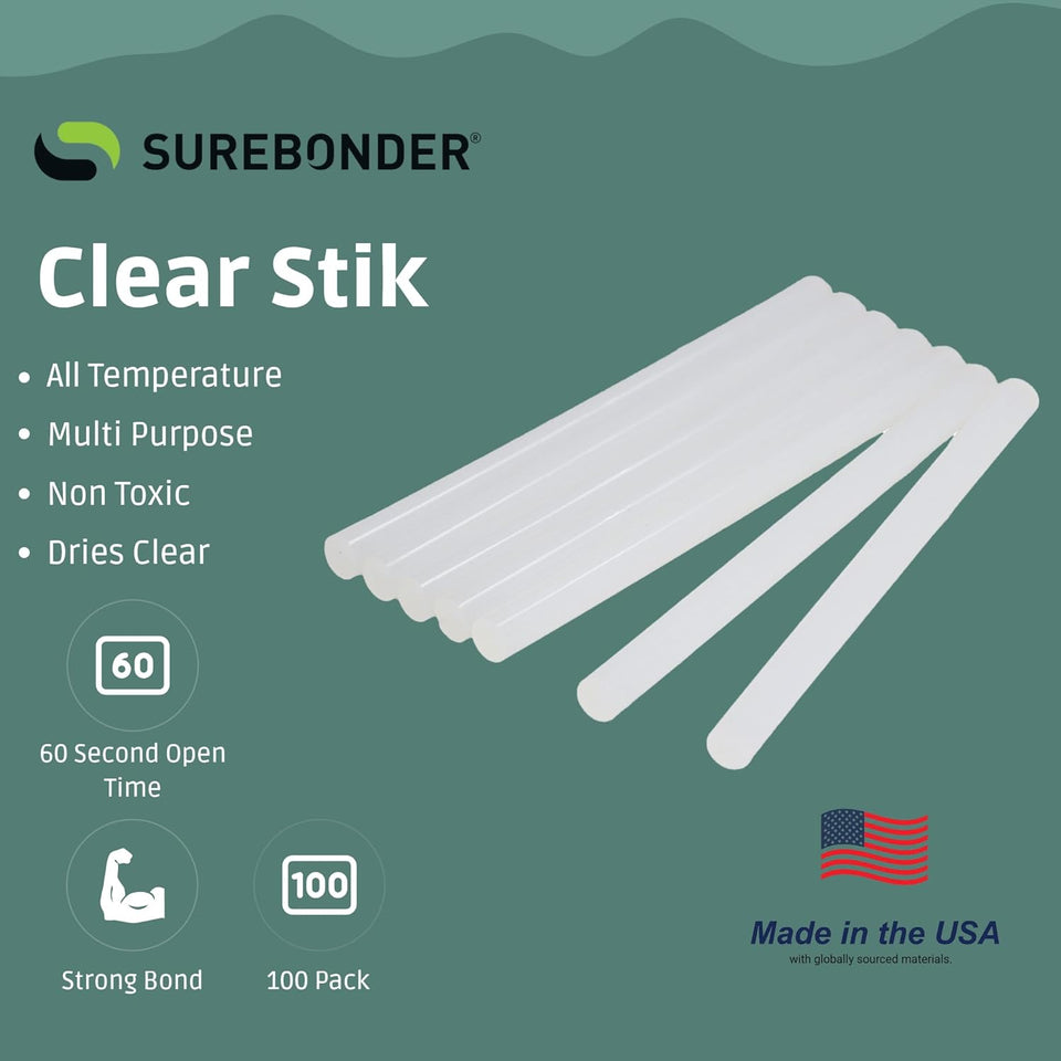 Surebonder DT-100 Mini Size Hot Glue Sticks for Glue Guns 0.27 in. Diameter, 4 in. Length - All CWrpose, All Temperature - Great for DIY, Arts, and Crafting - 100 Pack, Clear