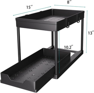 Under Sink Organizer 2 Pack, Bathroom Cabinet Organizer, 2 Tier Sliding Cabinet Basket Organizer Drawer, Multi-Purpose Bath Collection Baskets for Bathroom (Black)