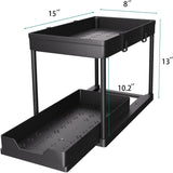 Under Sink Organizer 2 Pack, Bathroom Cabinet Organizer, 2 Tier Sliding Cabinet Basket Organizer Drawer, Multi-Purpose Bath Collection Baskets for Bathroom (Black)