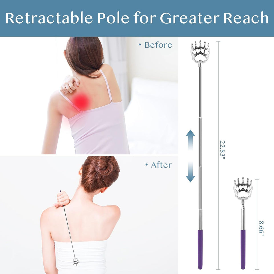 CWazuria (4-Pack) Extendable Back Scratchers - Metal Claws with Telescopic Rubber Handles - Stocking Stuffers for Men, Women, Kids
