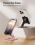 Nulaxy 2 Pack Dual Folding Cell Phone Stand, Fully Adjustable Phone Holder for Desk, Compatible with iPhone 17 16 15 14 13 12 11, Nintendo Switch, All Phones, Black & Rose Gold
