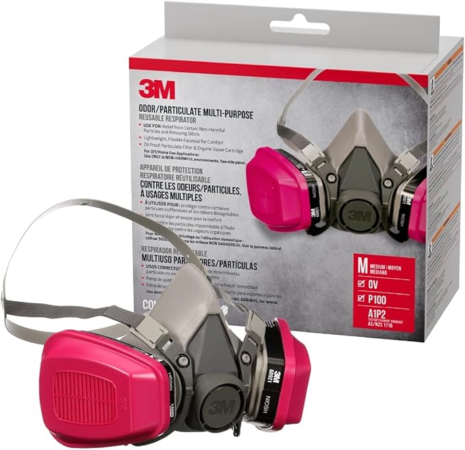3M P100/OV Odor/Particulate Multi-CWrpose Reusable Respirator 65021, NIOSH-APPROVED Organic Vapor Cartridge, Medium