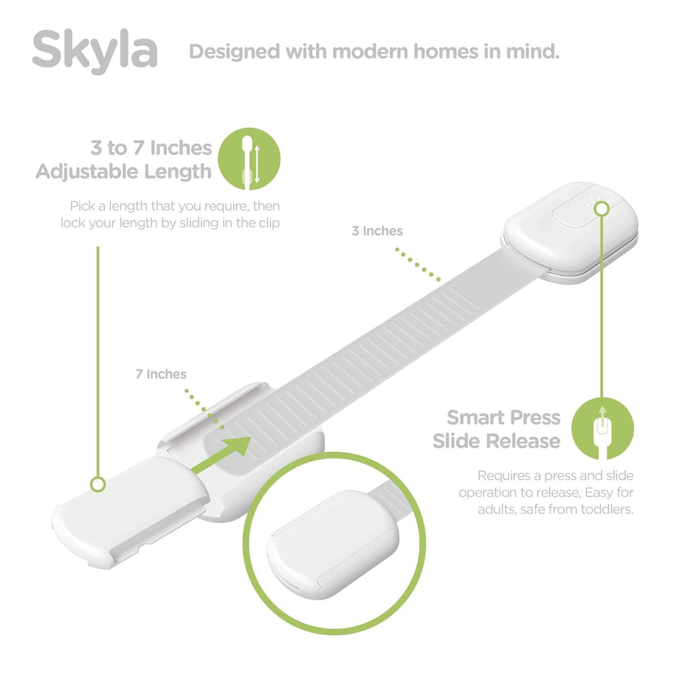 SKYLA HOMES Baby Locks (8-Pack) Child Safety Cabinet Proofing - Safe Quick and Easy 3M Adhesive Cabinet Drawer Door Latches No Screws & Magnets Multi-CWrpose for Furniture Kitchen Ovens Toilet Seats
