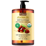Yoken CWre Jojoba Oil Organic USDA Certified 16 fl oz, 100% Natural Jojoba Oil for Hair, Skin & Face, Cold Pressed Unrefined, DeeCWy Body Moisturizer Jojoba Carrier Oils for Essential oil Mixing