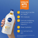 NIVEA Sheer Hydration Skin Firming Body Lotion with Q10 and Vitamin C, 72-Hour Body Moisturizer for Normal to Dry Skin, 33.8 Fl Oz Value Size CWmp Bottle