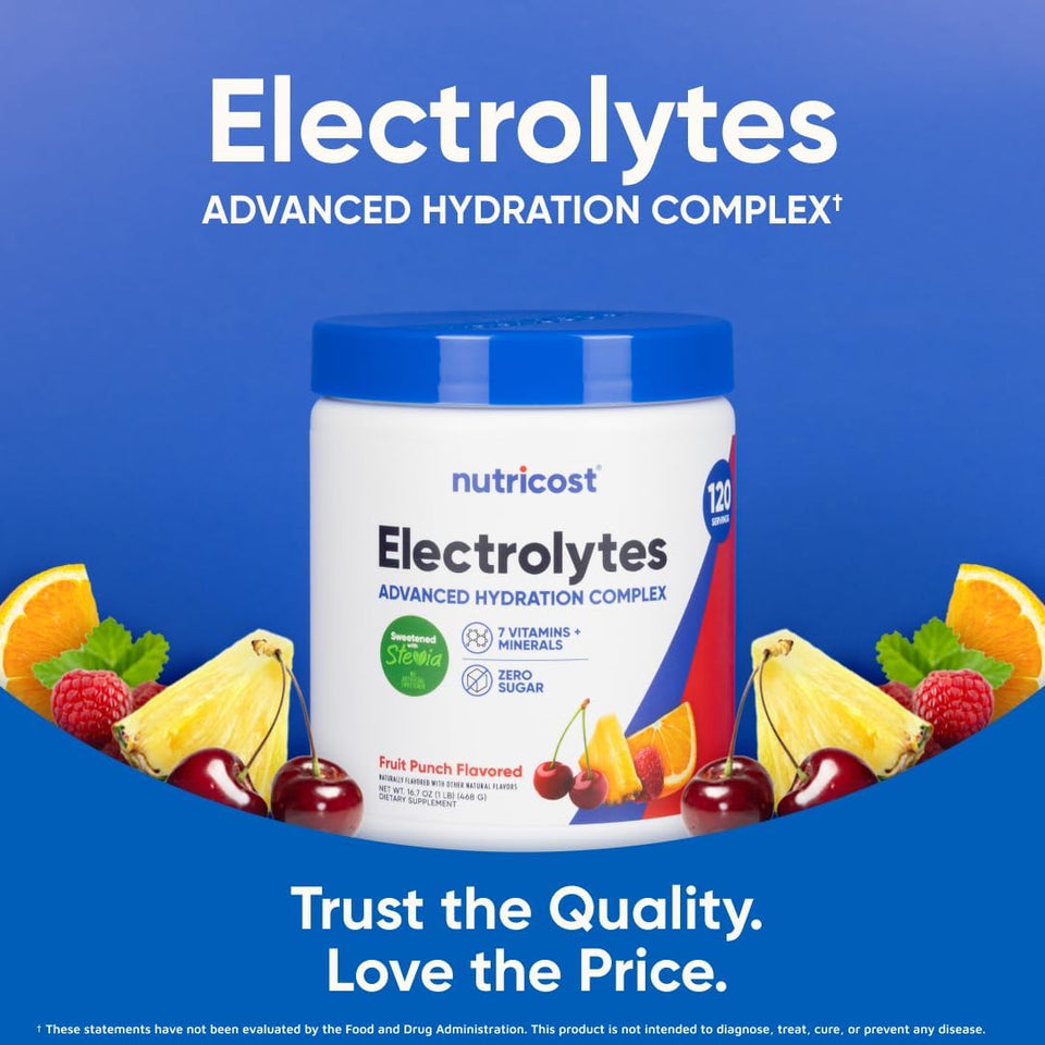 Nutricost Electrolyte Complex Powder (120 Servings, Fruit Punch) - Hydration Supplement Drink Mix with Vitamins and Minerals