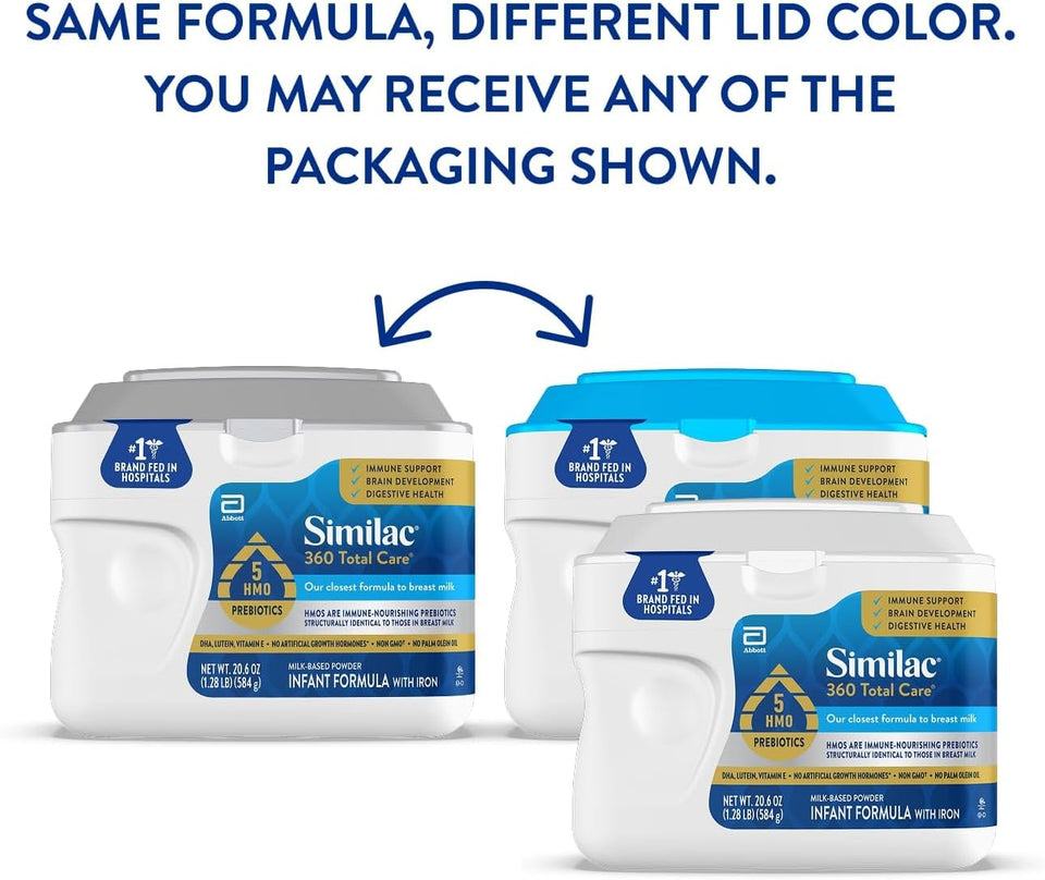 Similac 360 Total Care Infant Formula, Has 5 HMO Prebiotics, Our Closest Formula to Breast Milk, Baby Formula Powder, 20.6-oz Tub