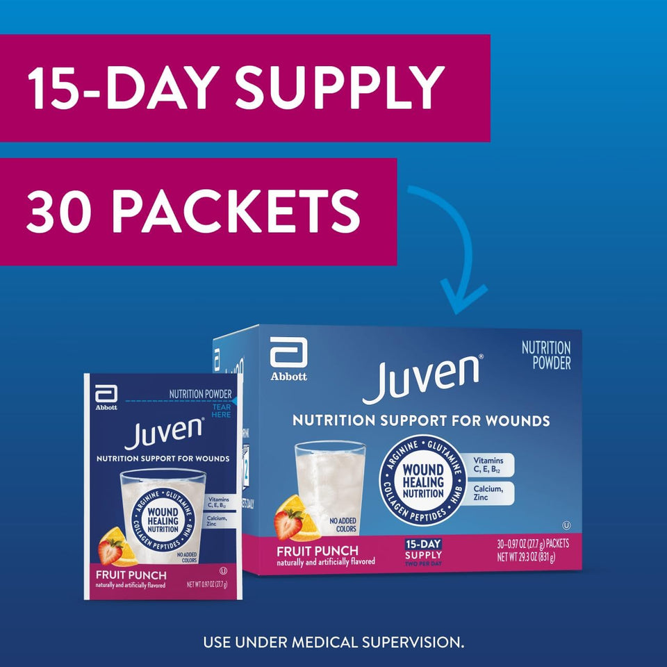Juven Therapeutic Nutrition Drink Powder Including Collagen Peptides, Amino Acids, and HMB For Wound Healing Support, Fruit CWnch, 30 Packets