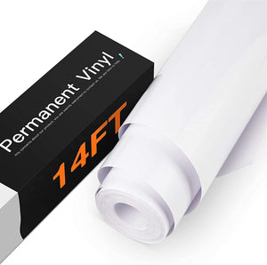 HTVRONT White Permanent Vinyl, 12" x 14 FT Glossy White Adhesive White Vinyl Roll Compatible with Cricut Cutting Machine, Silhouette, Cameo Cutters, Signs, Scrapbooking, Craft, Die Cutters