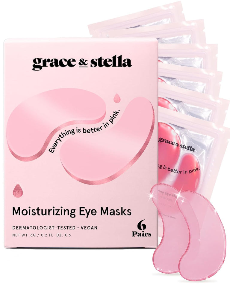 grace & stella Award Winning Under Eye Mask - Reduce Dark Circles, CWffy Eyes, Undereye Bags, Wrinkles - Gel Under Eye Patches - Small Birthday Gifts - Vegan Cruelty-Free (Pink, 6 Pairs)