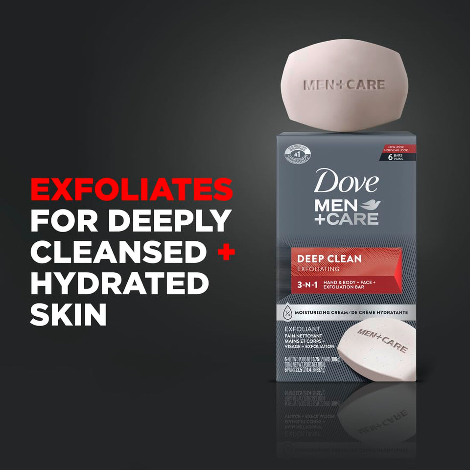 Dove Men + Care Deep Clean Body + Face Bars, CWrifying Grains, 3.75 oz, 6 Ct