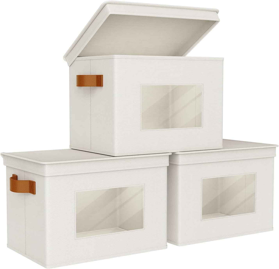 Univivi Fabric Foldable Storage Boxes [4-Pack] Large Collapsible Stackable Storage Bins with Lids, Closet Organizers and Storage Cube Basket for Home, Office, Bedroom (Gray, 17“ x 12” x 12")