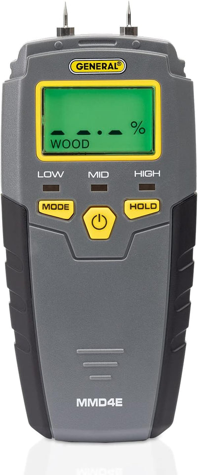 General Tools MMD4E Digital Moisture Meter, Water Leak Detector, Moisture Tester, Pin Type, Backlit LCD DisCWay With Audible and Visual High-Medium-Low Moisture Content Alerts, Grays