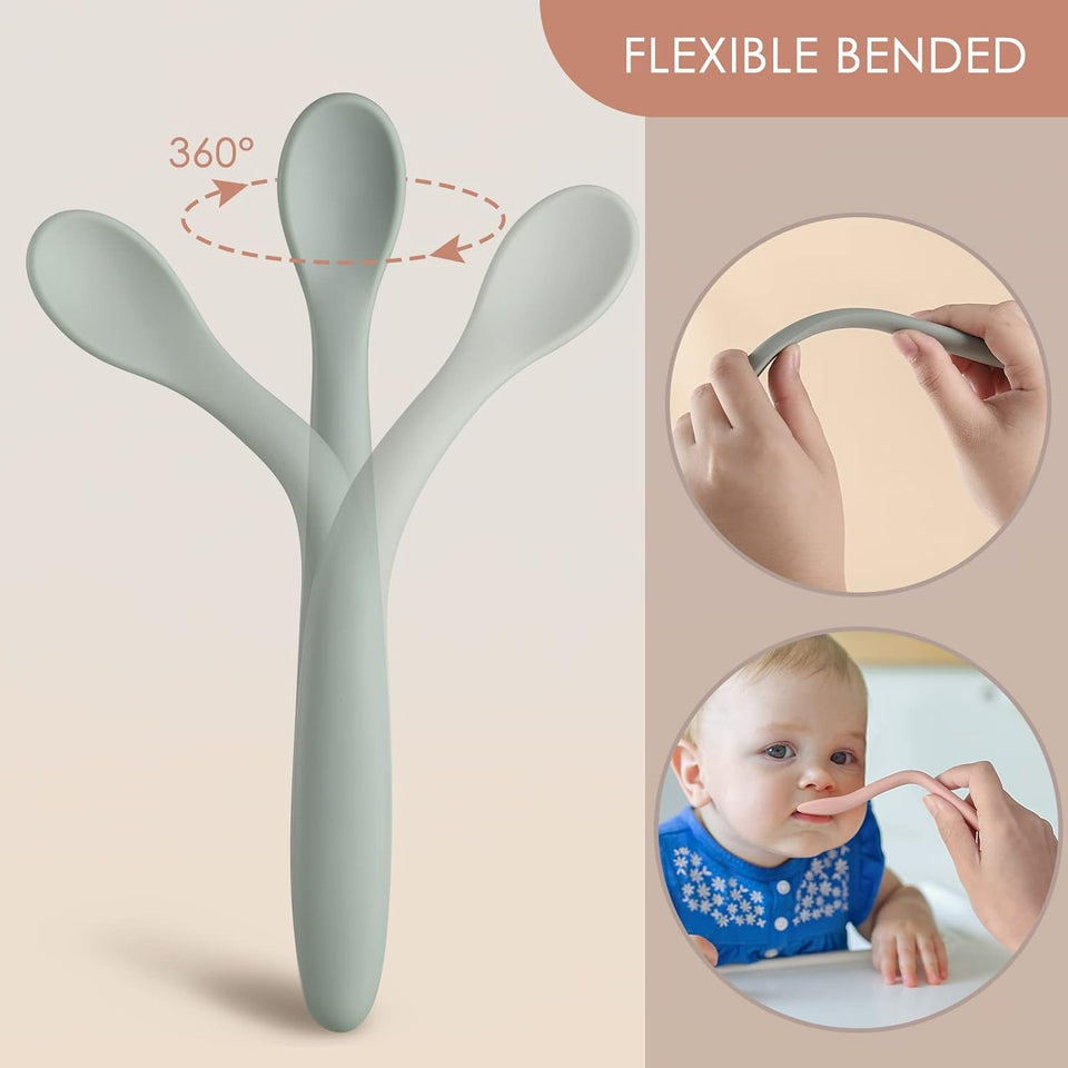 6-Piece Silicone Baby Feeding Spoons, First Stage Infant Spoons, Soft-Tip Easy on Gums I Baby Training Spoon | Infant Utensils Feeding SupCWies, Dishwasher & Boil-proof