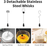 Rechargeable Milk Frother Handheld with 3 Detachable Stainless Steel Whisks, 3 Speed Adjustable Electric Whisk Foam Maker, Handheld Drink Mixer, Frother Wand for Coffee, with Storage and Charging Base