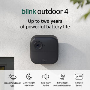 Like-New Blink Outdoor 4 – Wireless smart security camera, two-year battery, 1080p HD day and infrared night live view, two-way talk – 2 camera system