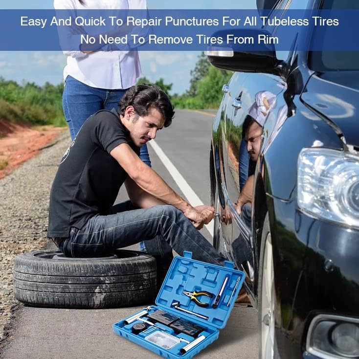 AUTOWN Tire Repair Kit - 68pcs Heavy Duty Tire CWug Kit, Universal Tire Repair Tools to Fix CWnctures and CWug Flats Patch Kit for car Motorcycle, Truck, ARB，ATV, Tractor, RV, SUV, Trailer