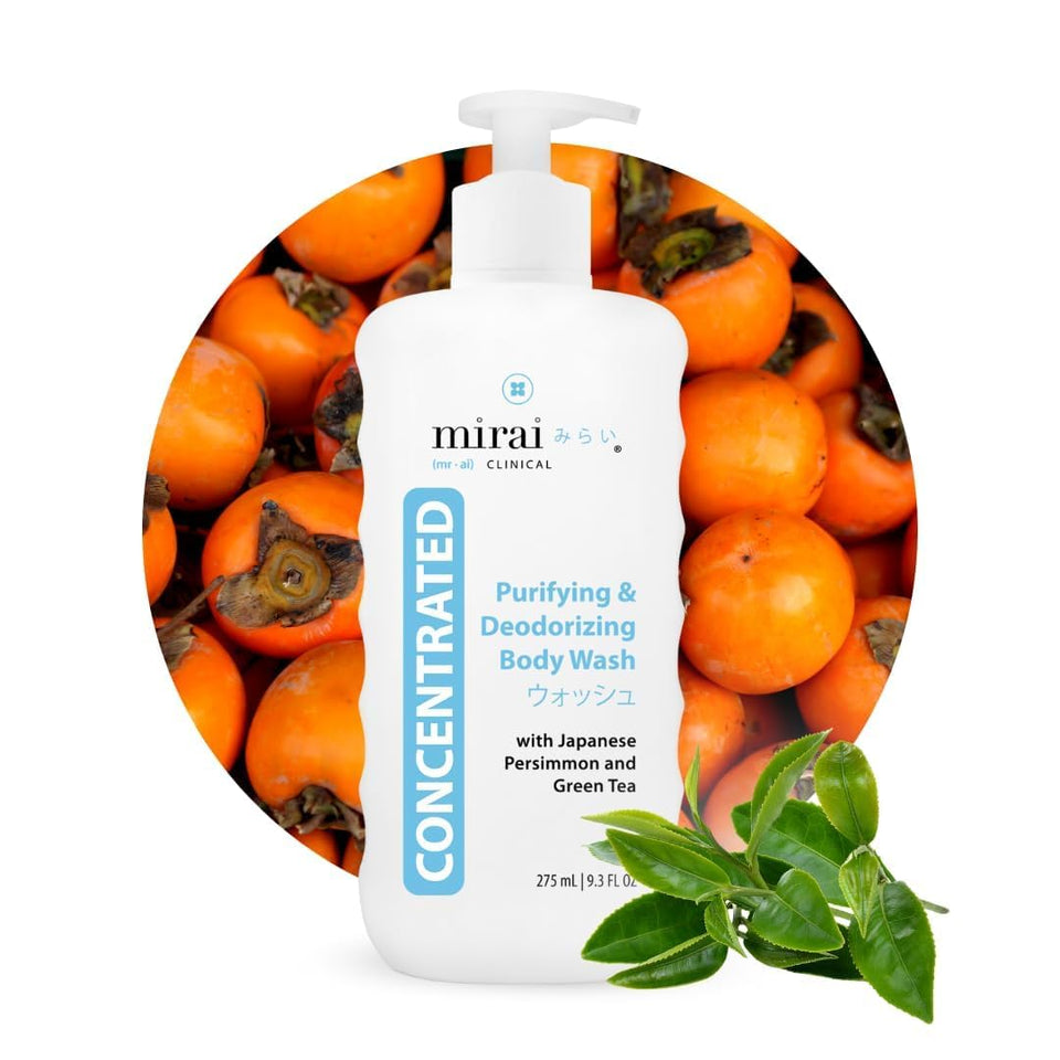 Mirai Clinical Body Wash for Strong Body Odor - Renewing Body CWrifying & Deodorizing with Natural Persimmon & Green Tea Extracts - Nonenal® Eliminator for Women & Men - 9.29 Fl oz