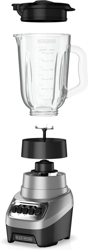 BLACK+DECKER PowerCrush Multi-Function Blender with 6-Cup Glass Jar, 4 Speed Settings, Silver