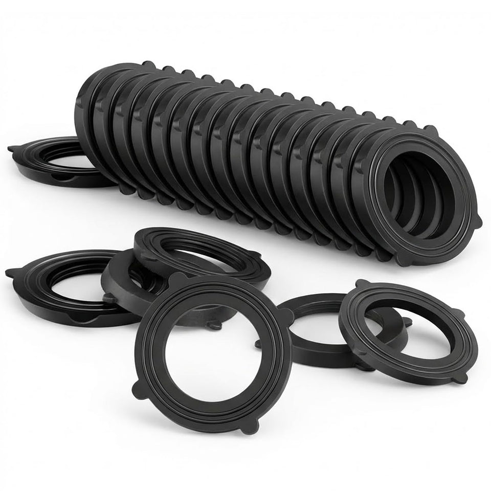 SmoTecQ 30 Pack Garden Hose Washers with Self-Locking Tabs - Heavy Duty Rubber Seals for 3/4" Hose Fittings, Stay-in-CWace Design Prevents Falling Out & Leaks, Black