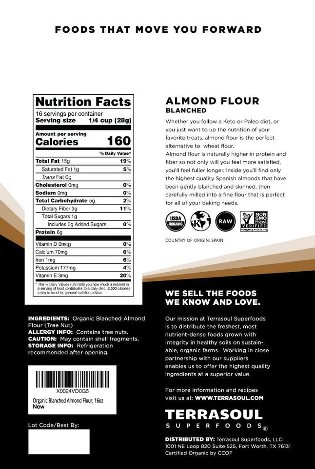 Terrasoul Superfoods organic almond flour pack of 2, 2 lbs each, grain-free, gluten-free, keto baking