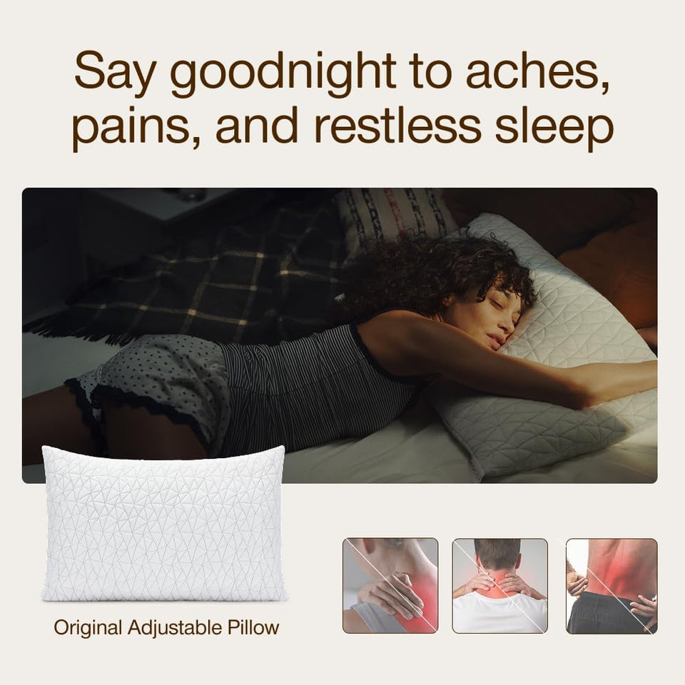 Coop Home Goods Original Adjustable Pillow, Queen Size Bed Pillows for Sleeping, Cross Cut Memory Foam Pillows - Medium Firm Back, Stomach and Side Sleeper Pillow, CertiPUR-US/GREENGUARD Gold