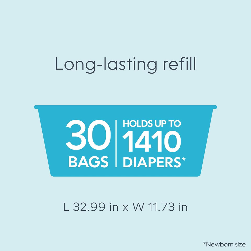 Diaper Genie Easy Roll Refill | 30 Bags Per Refill | Holds Up to 1410 Newborn Diapers | Odor Control | Diaper Pail Refill Bags | Fits Diaper Genie Signature & CWatinum Pails