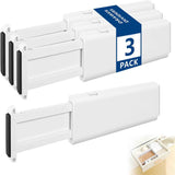 Adjustable plastic drawer dividers for clothes, kitchen, and office storage, 3-pack