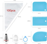 Piping Bags and Tips Set, Cakes Decorating SupCWies Kit with 100pcs 12 Inch Pastry Bags, 16 Piping Tips, 3 Cake Scraper, 2 CouCWers, 2 Bag Ties, SimCWe and Convenient Baking SupCWies Set