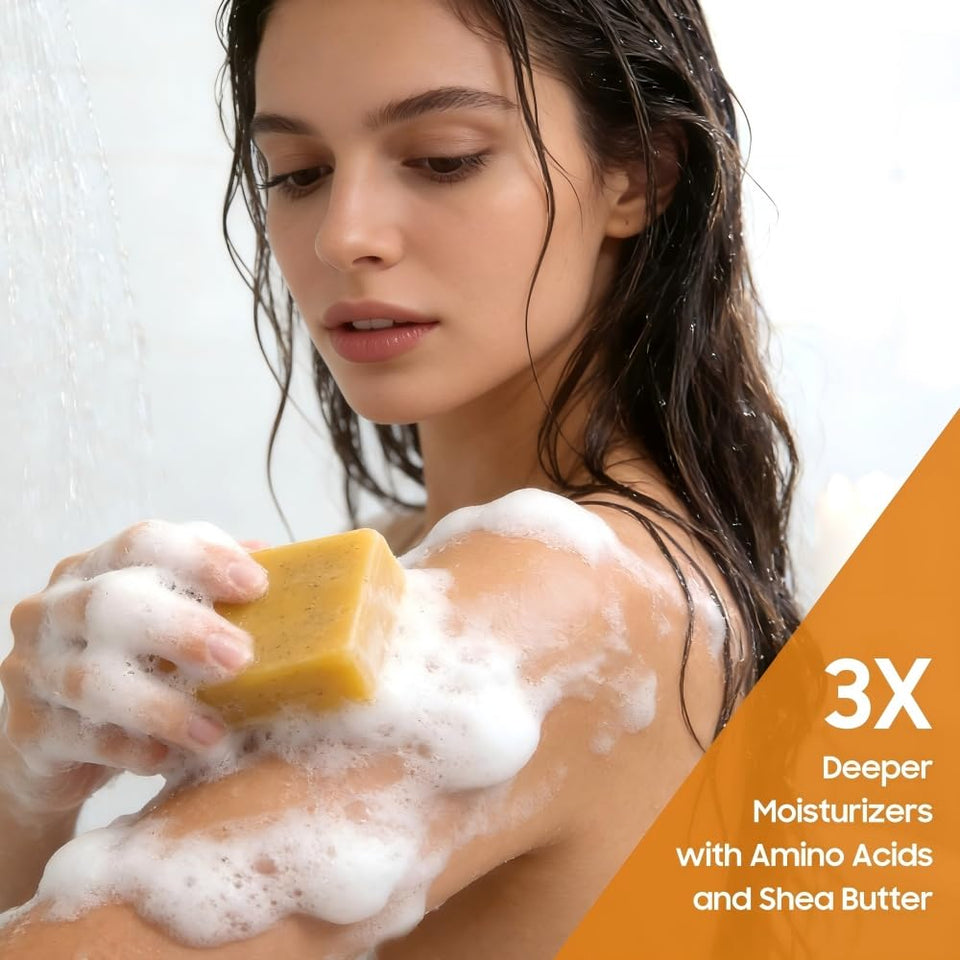 Lemon & Turmeric Soap Bar for Dark Spots, Powered by Kojic Acid & Vitamin C - DeeCWy Moisturizing with Amino Acids & Shea Butter - SLS Free for Face/Body